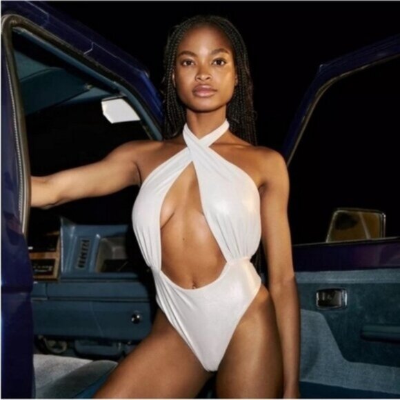 Urban Outfitters | Out From Under Marina One Piece Swimsuit Metallic Silver New - Picture 1 of 6